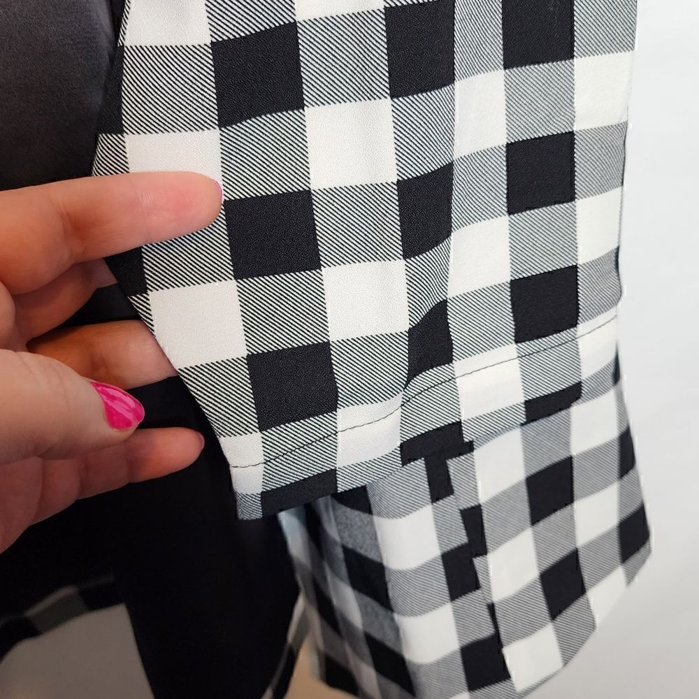 5X 28W Torrid Black White Retro Gingham Plaid Blazer Crepe Open Shawl Collar Plu - Picture 5 of 10